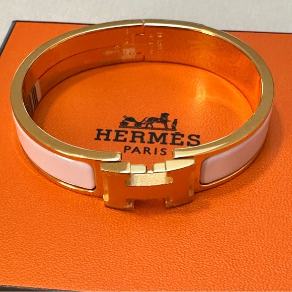 ❌SOLD ELSEWHERE❌BNIB HERMES CLIC H BRACELET ROSE DRAGEE GOLD PLATED 🦄 - Picture 4 of 10